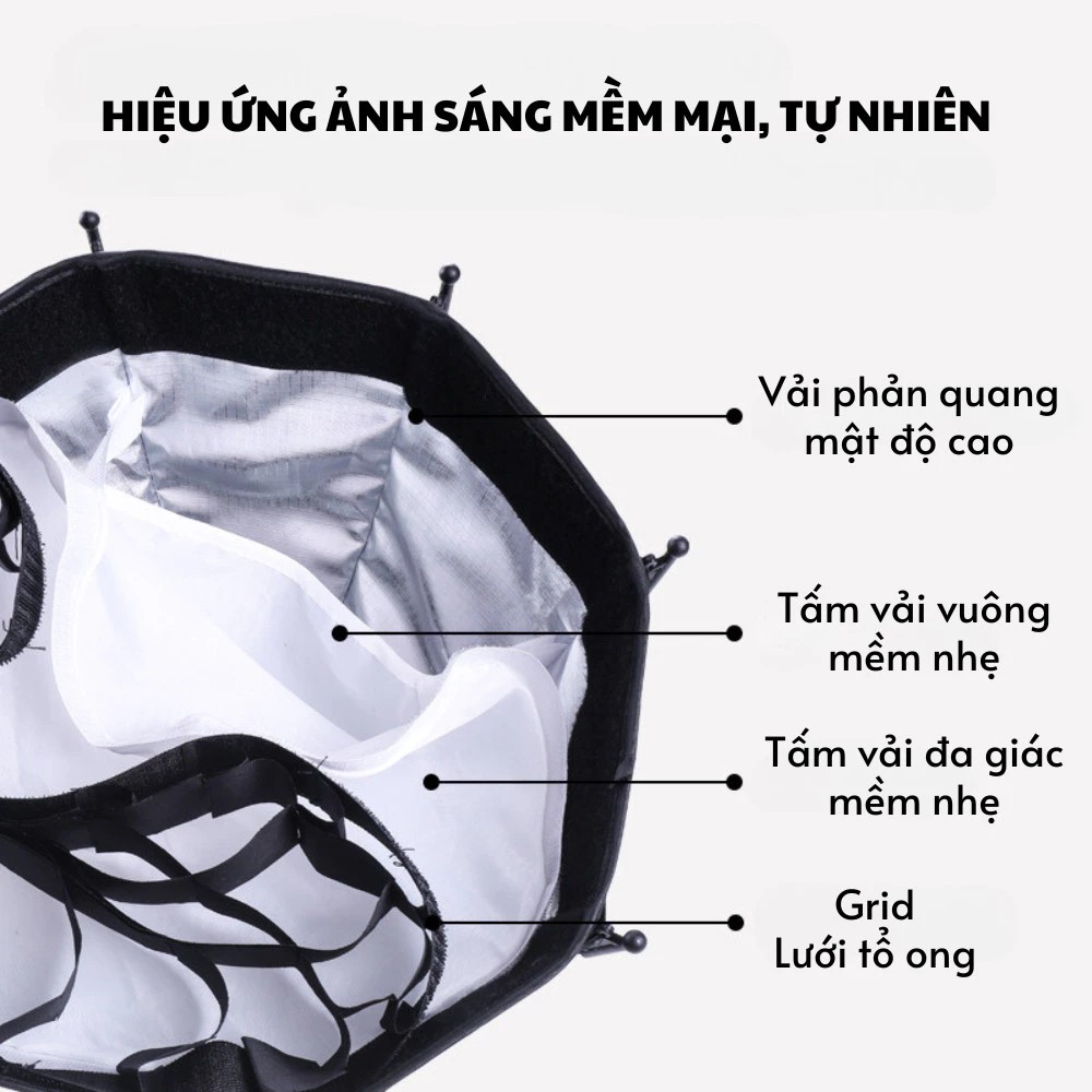 Softbox bát giác 30cm ngàm mini Bowen thao tác nhanh dùng cho đèn chụp ngoại cảnh