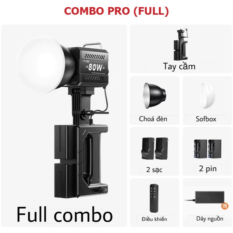 Đèn cầm tay quay phim ZU80 80W