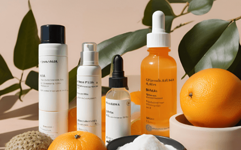 Top các dưỡng chất cho da như Vitamin C, BHA, AHA