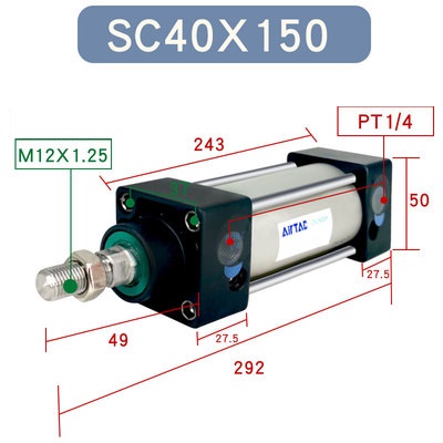 Xi lanh SC40x25/50/75/100/125/150/175/200/250/300/350/400/450/500S Chính hãng