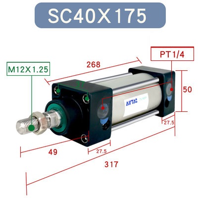 Xi lanh SC40x25/50/75/100/125/150/175/200/250/300/350/400/450/500S Chính hãng