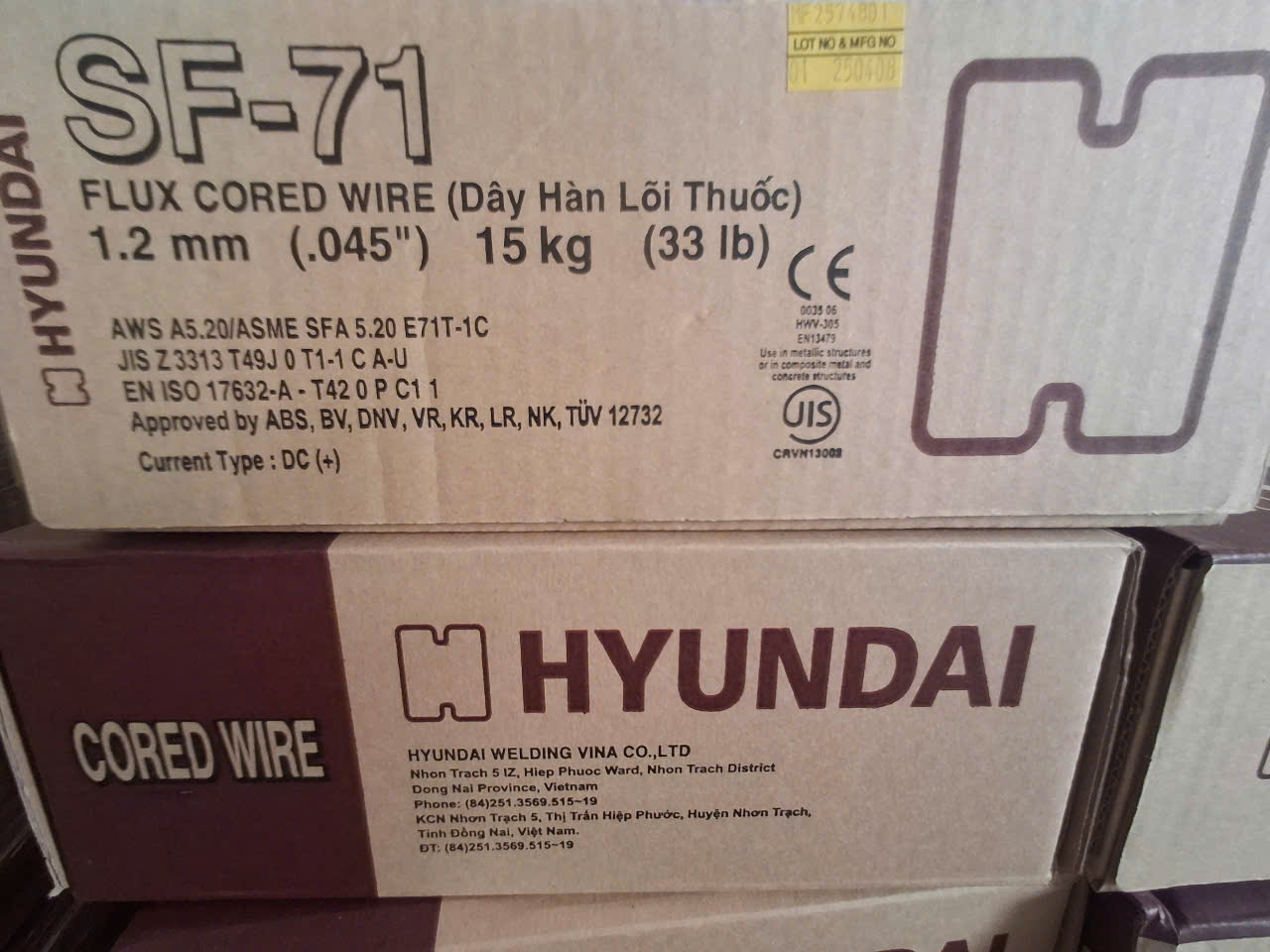 Dây hàn lõi thuốc SF-71 Hyundai dùng để hàn các loại thép thấp carbon 