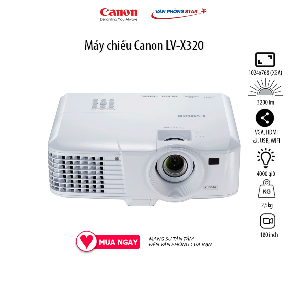 MÁY CHIẾU CANON LV-X320, Độ tương phản 10.000 - 1, Độ sáng 3200 Ansi  Lumens, Độ phân giải XGA (1024x768) 180 inch