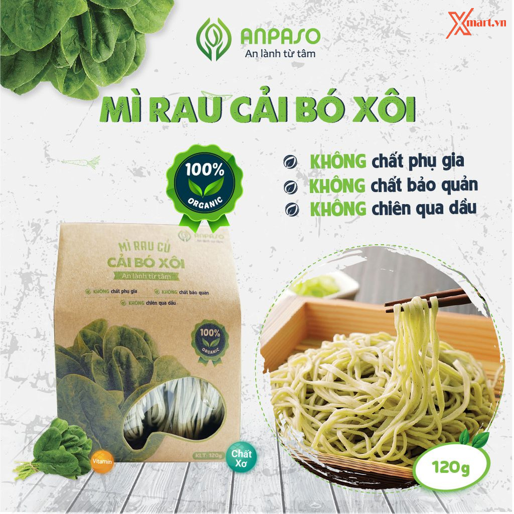 Mì Rau Cải Bó Xôi Organic Anpaso 120g