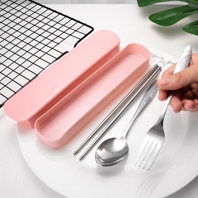 Bộ Đũa Muỗng Nĩa Inox có hộp tiện lợi du lịch / văn phòng