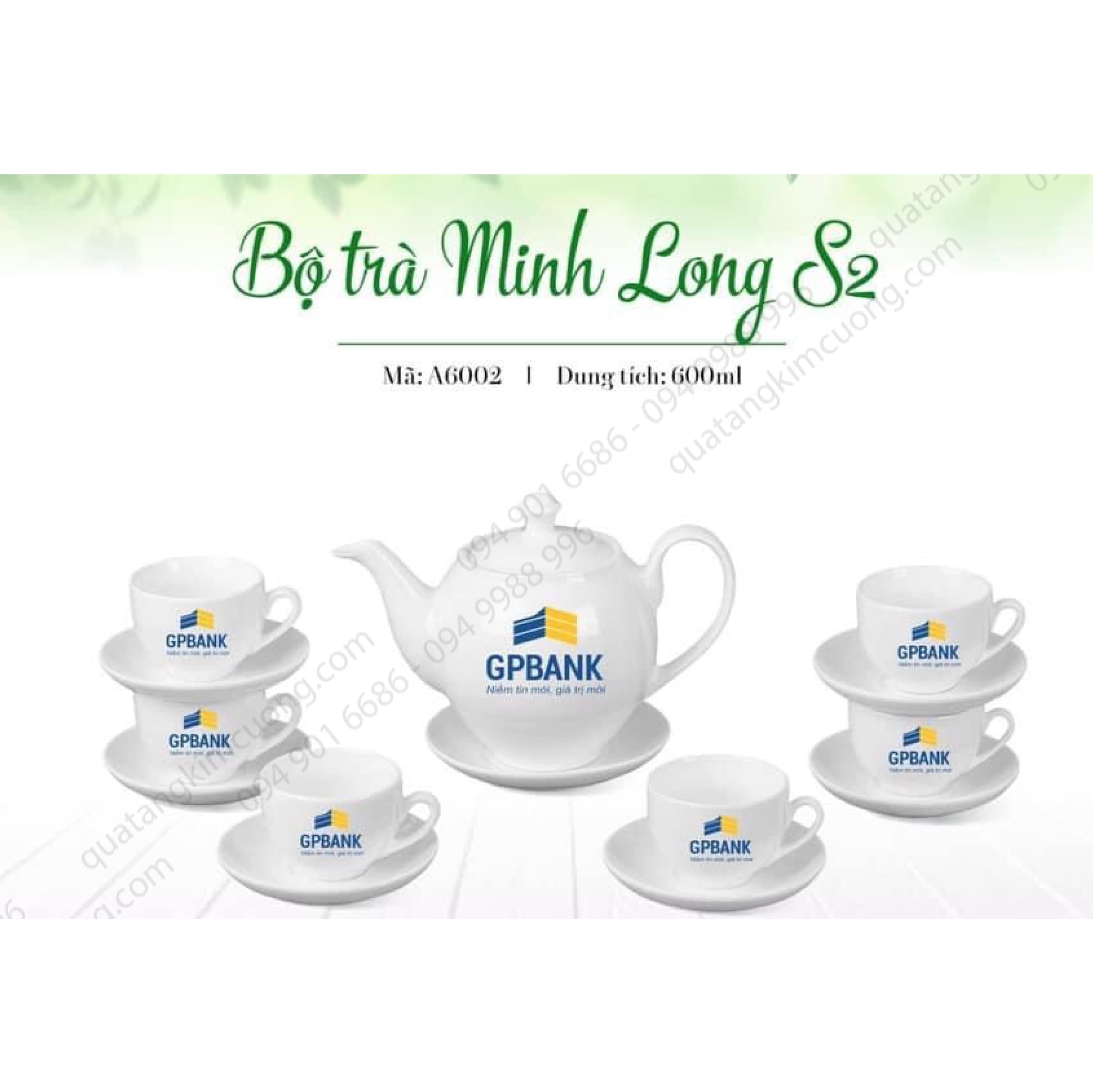 Ấm chén trắng sứ Bát Tràng 600ml dáng Minh Long