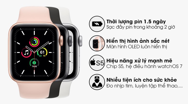 Apple Watch SE 40mm (GPS) Viền Nhôm - Dây Cao Su | Chính Hãng VN/A