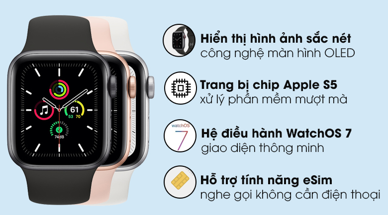 Apple Watch SE 40mm (4G) Viền Nhôm - Dây Cao Su