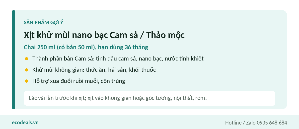 Thẻ thông tin xịt khử mùi nano bạc Ecodeals hương cam sả