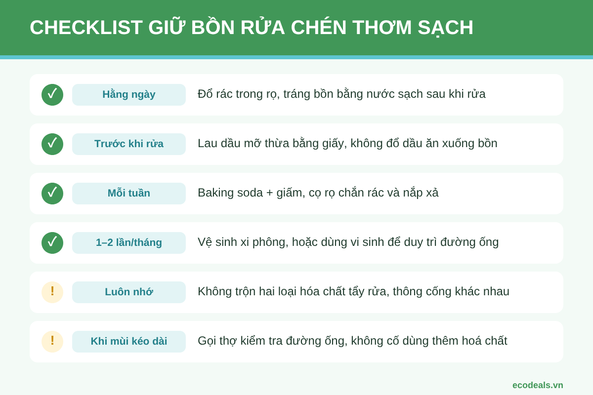 Checklist giữ bồn rửa chén luôn thơm sạch