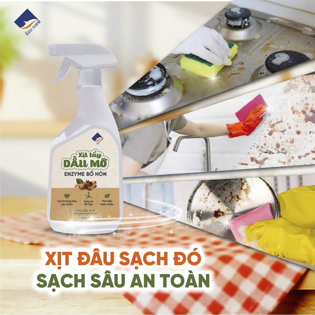 Xịt tẩy dầu mỡ enzyme bồ hòn tinh dầu Cam sả/ Quế ECOCARE - Chai 500ml