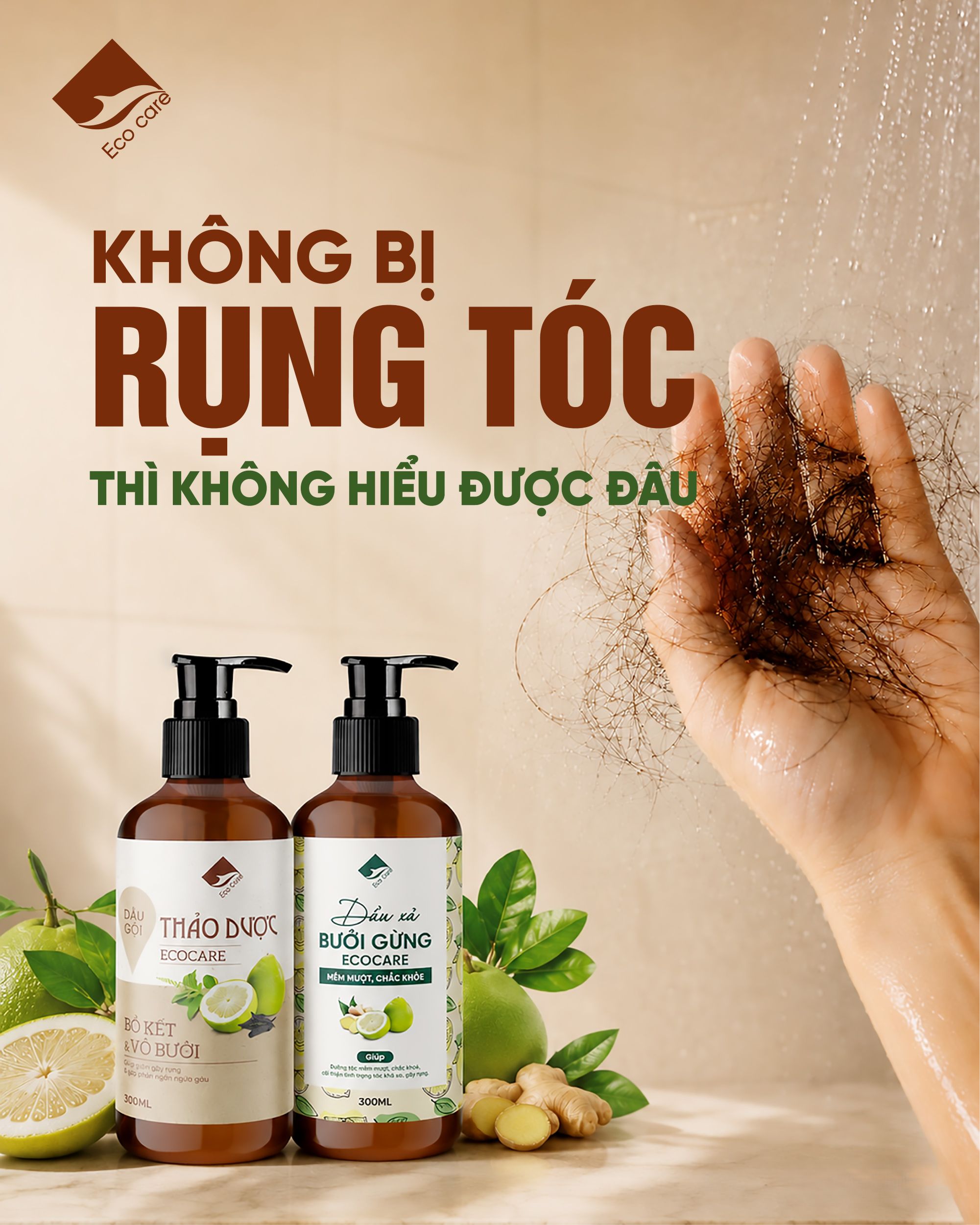 Dầu gội xả Bồ kết Bưởi non Thảo mộc TrueOrganic Ecocare- Kích mọc tóc Chăm sóc chuyên sâu