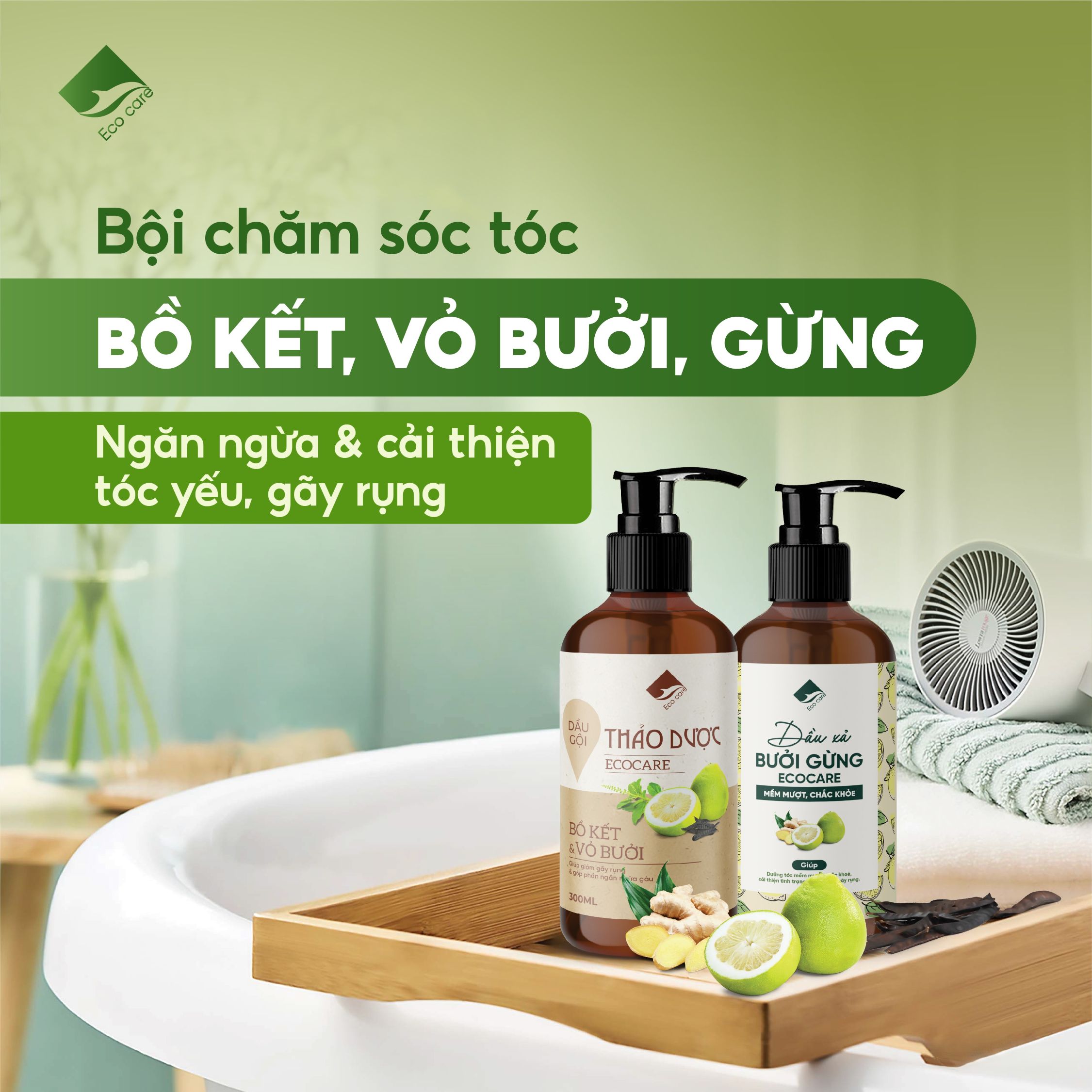 Dầu gội xả Bồ kết Bưởi non Thảo mộc TrueOrganic Ecocare- Kích mọc tóc Chăm sóc chuyên sâu