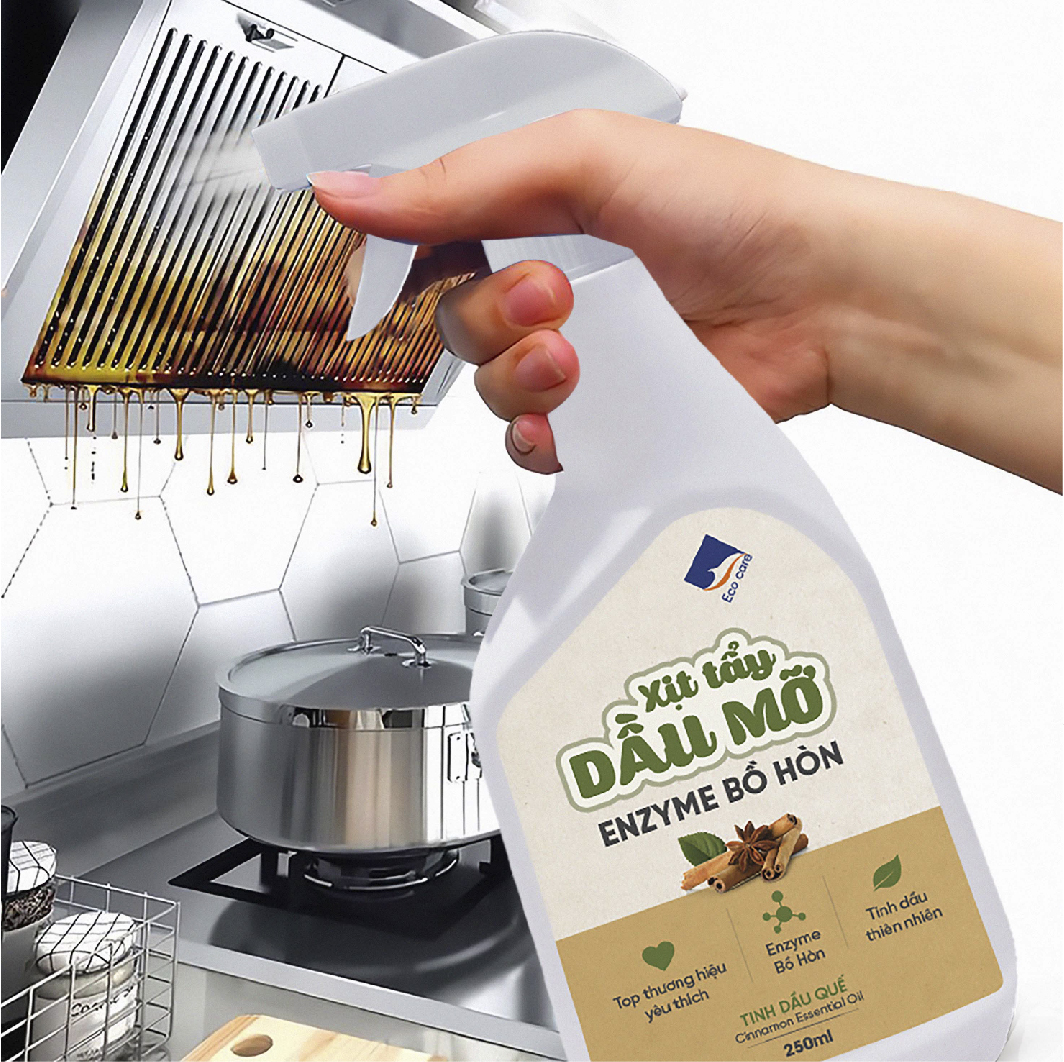 Xịt tẩy dầu mỡ enzyme bồ hòn tinh dầu Cam sả/ Quế ECOCARE - Chai 500ml