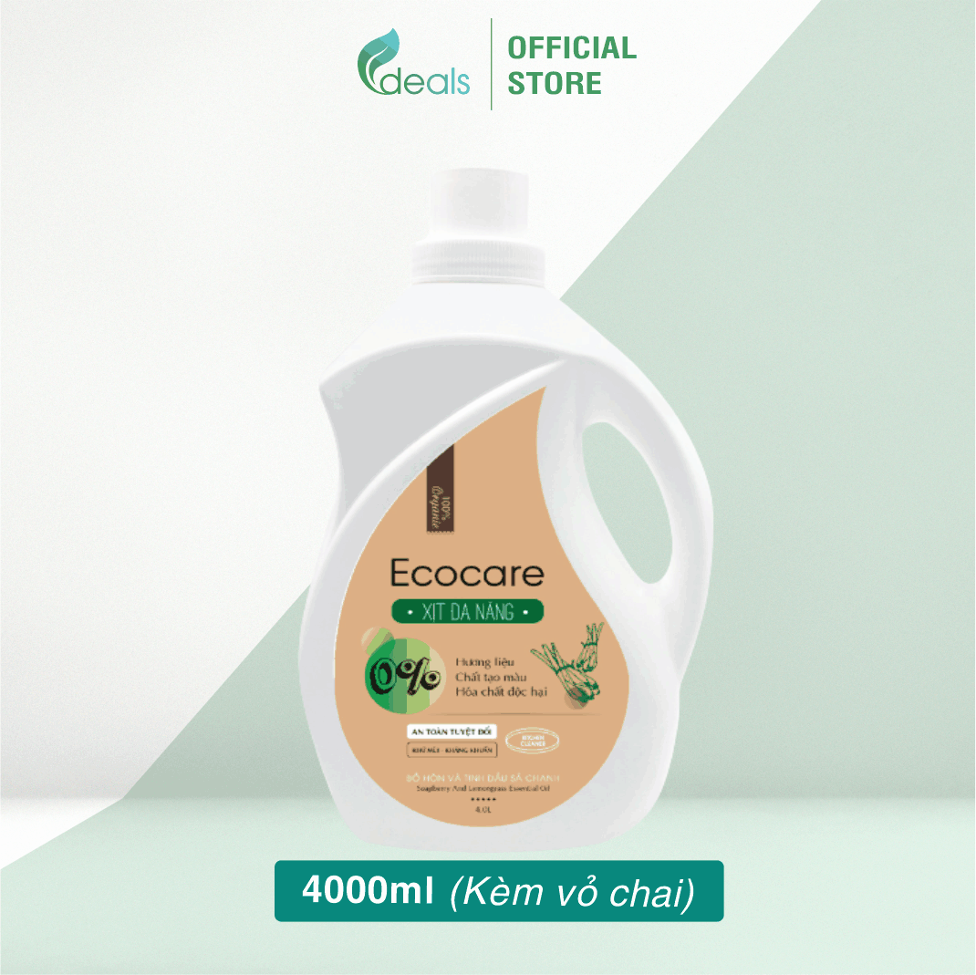 Xịt Chùi Rửa Đa Năng Bồ Hòn Hữu Cơ ECOCARE 4 lít - Tặng vỏ chai 500ml