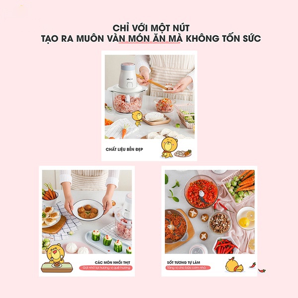 Máy xay thực phẩm đa năng Bear 2L 300W cối thủy tinh
