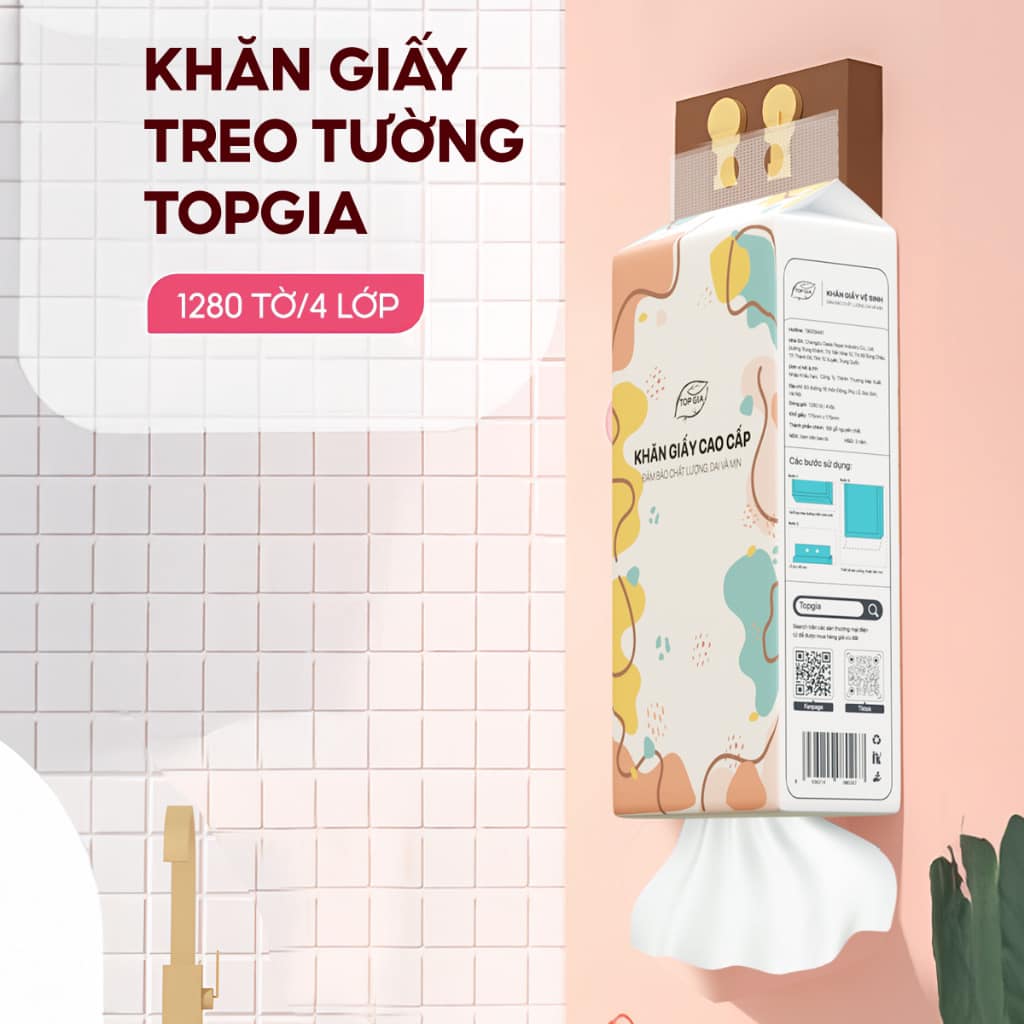 Giấy vệ sinh treo tường 1280 tờ/4 lớp TopGia dạng rút đáy