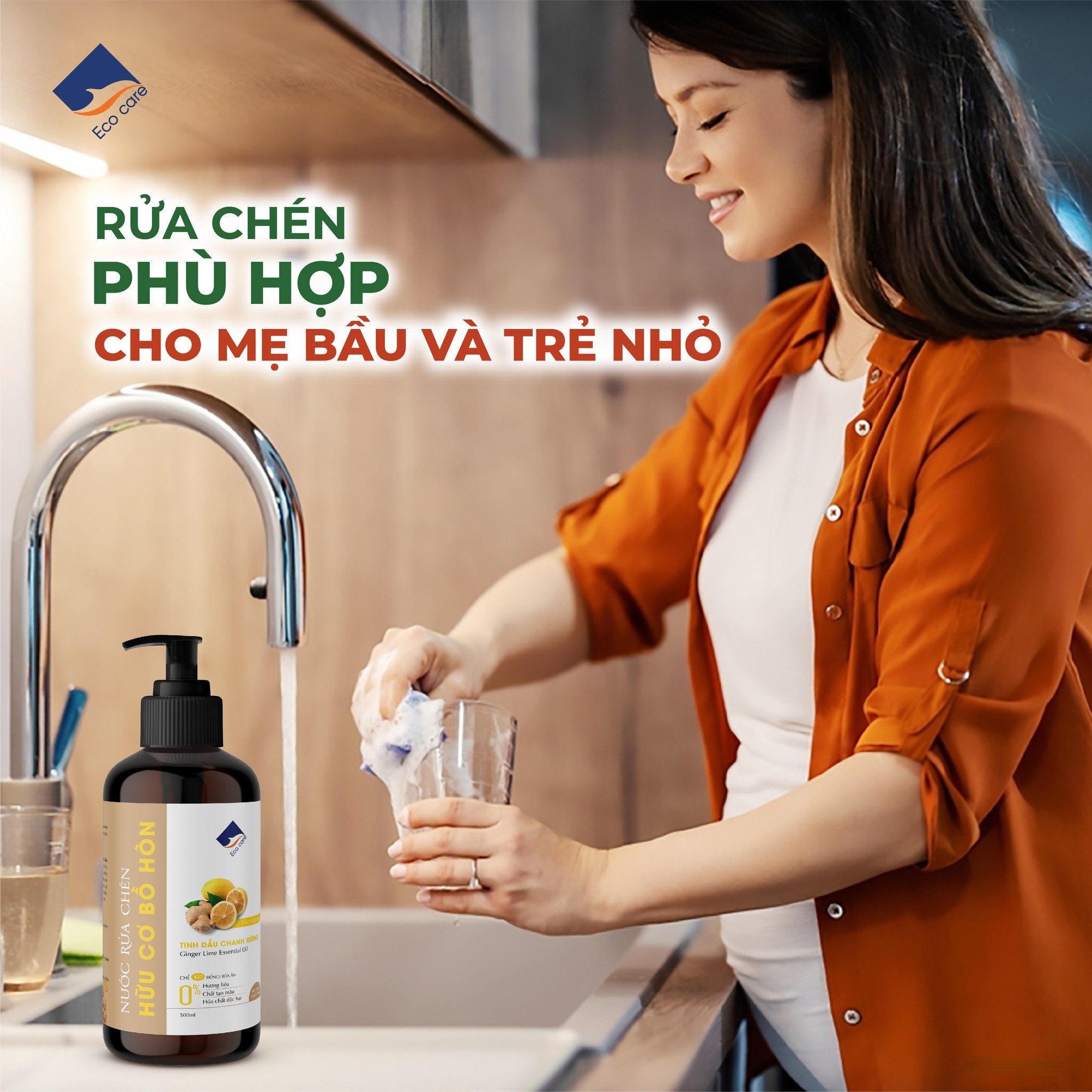 Nước Rửa Chén Bồ Hòn Hữu Cơ ECOCARE 4 Lít - Diệt khuẩn, sạch dầu mỡ, bảo vệ da tay và tiết kiệm nước