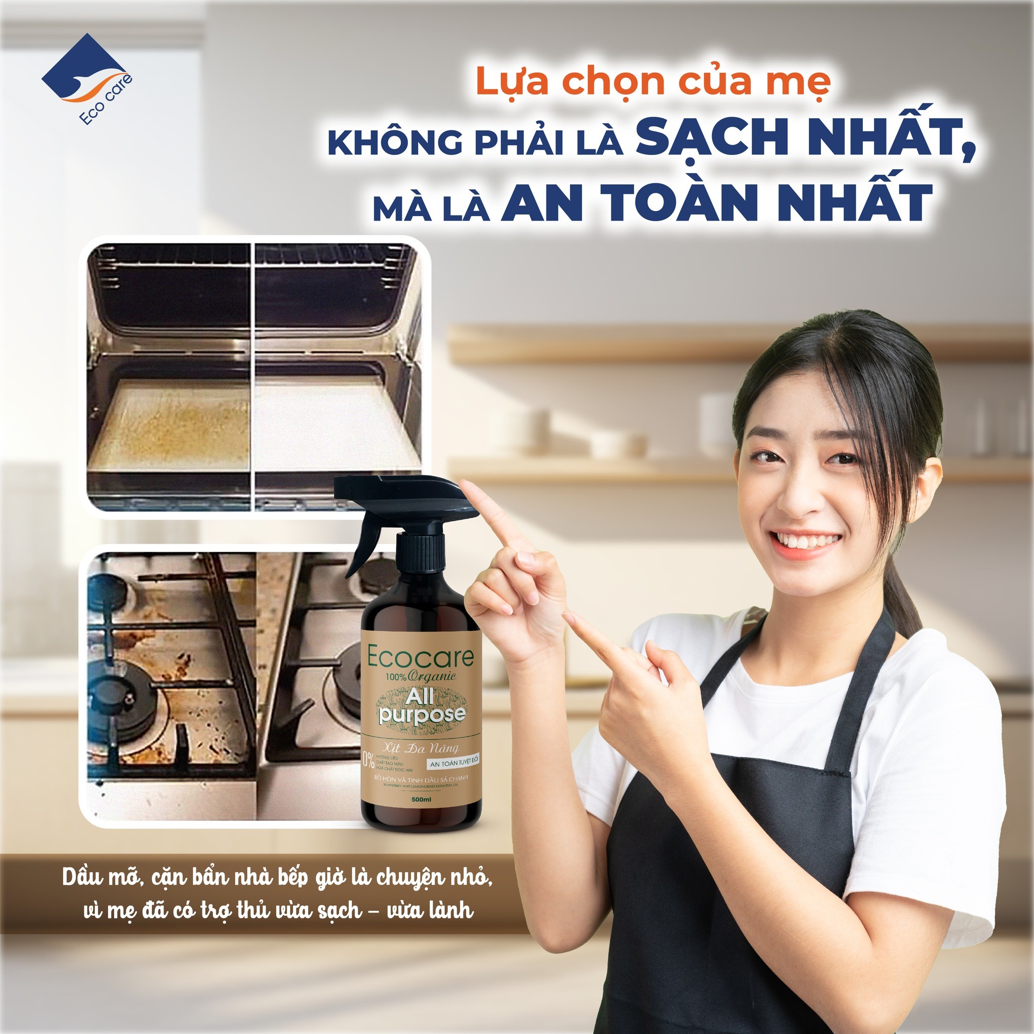 Xịt Chùi Rửa Đa Năng Bồ Hòn Hữu Cơ ECOCARE 4 lít - Tặng vỏ chai 500ml