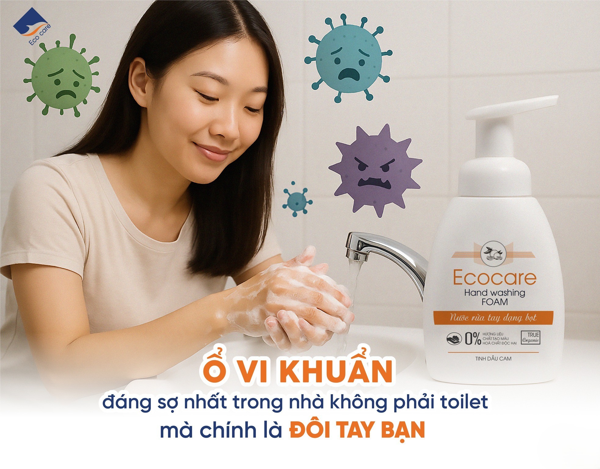 Nước Rửa Tay Bồ Hòn Hữu Cơ ECOCARE 250ml -Sạch khuẩn, chăm sóc da tay, tinh dầu khử mùi