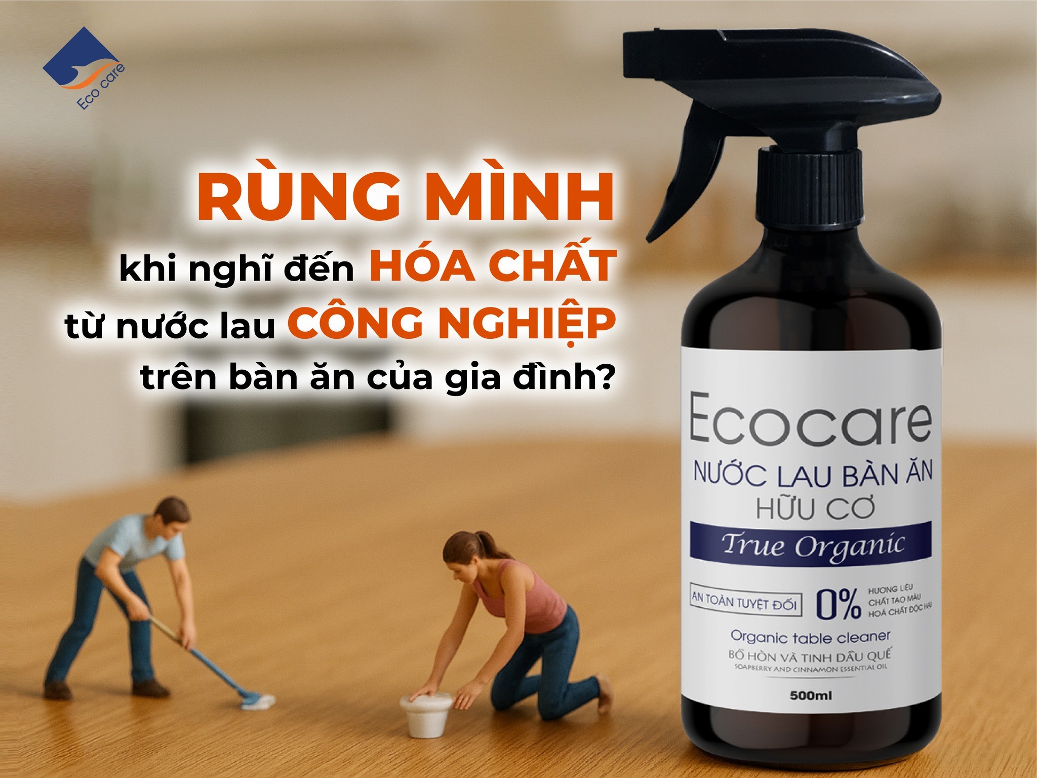 Xịt Lau Bàn Ăn từ Bồ Hòn Hữu Cơ ECOCARE 500ml - Diệt khuẩn, sạch mảng bám dầu mỡ, an toàn trẻ nhỏ