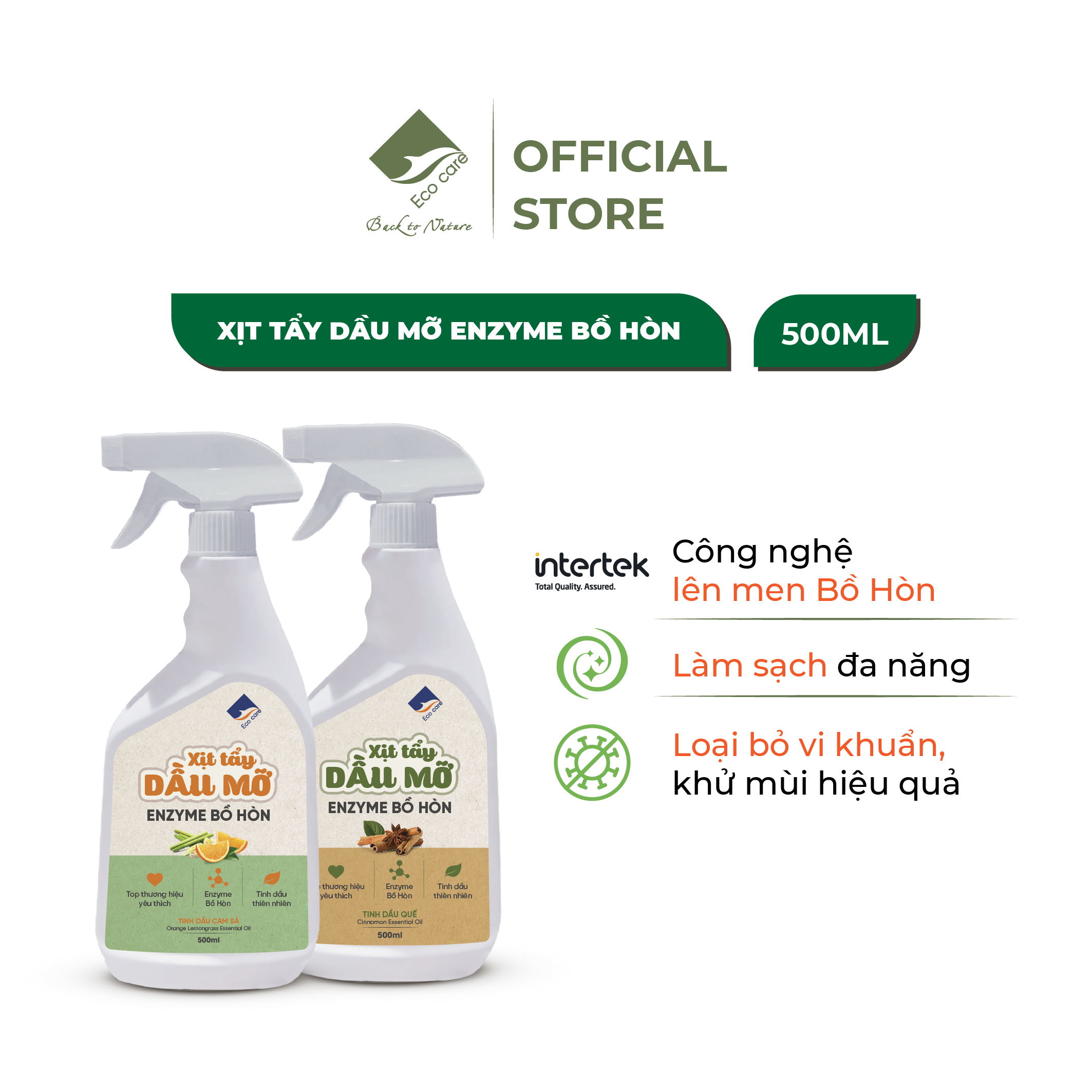 Xịt tẩy dầu mỡ enzyme bồ hòn tinh dầu Cam sả/ Quế ECOCARE - Chai 500ml