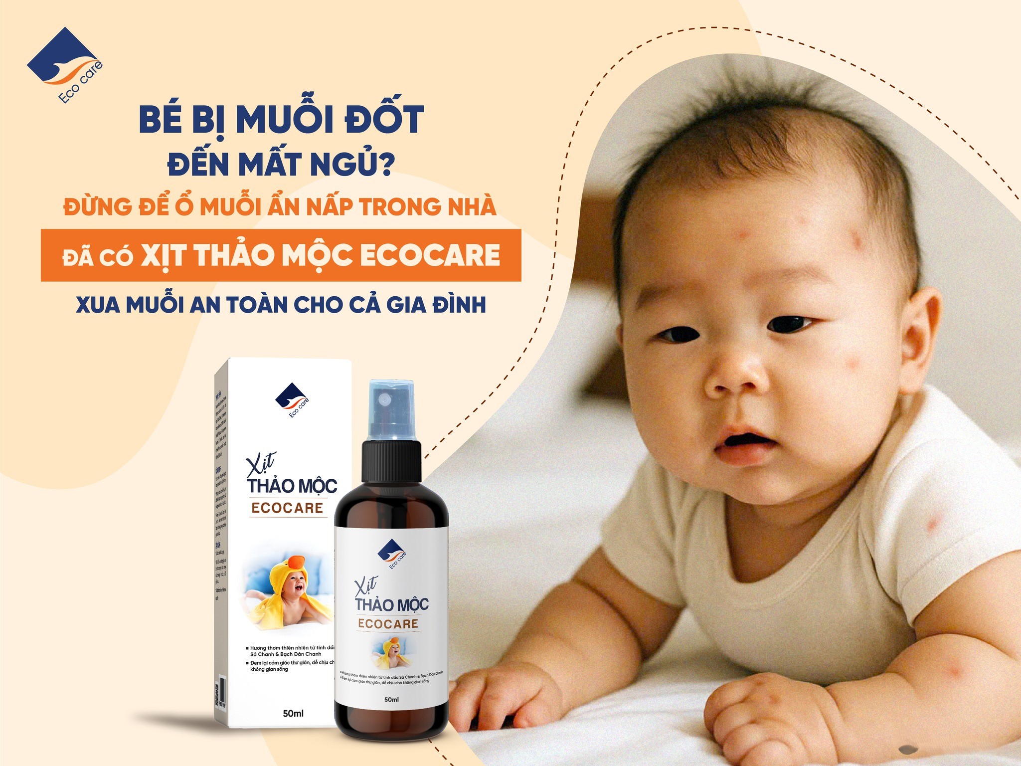Xịt Thảo Mộc Chống Muỗi Đốt Ecocare (Xịt Body), Ngăn Côn Trùng Cắn 50ml
