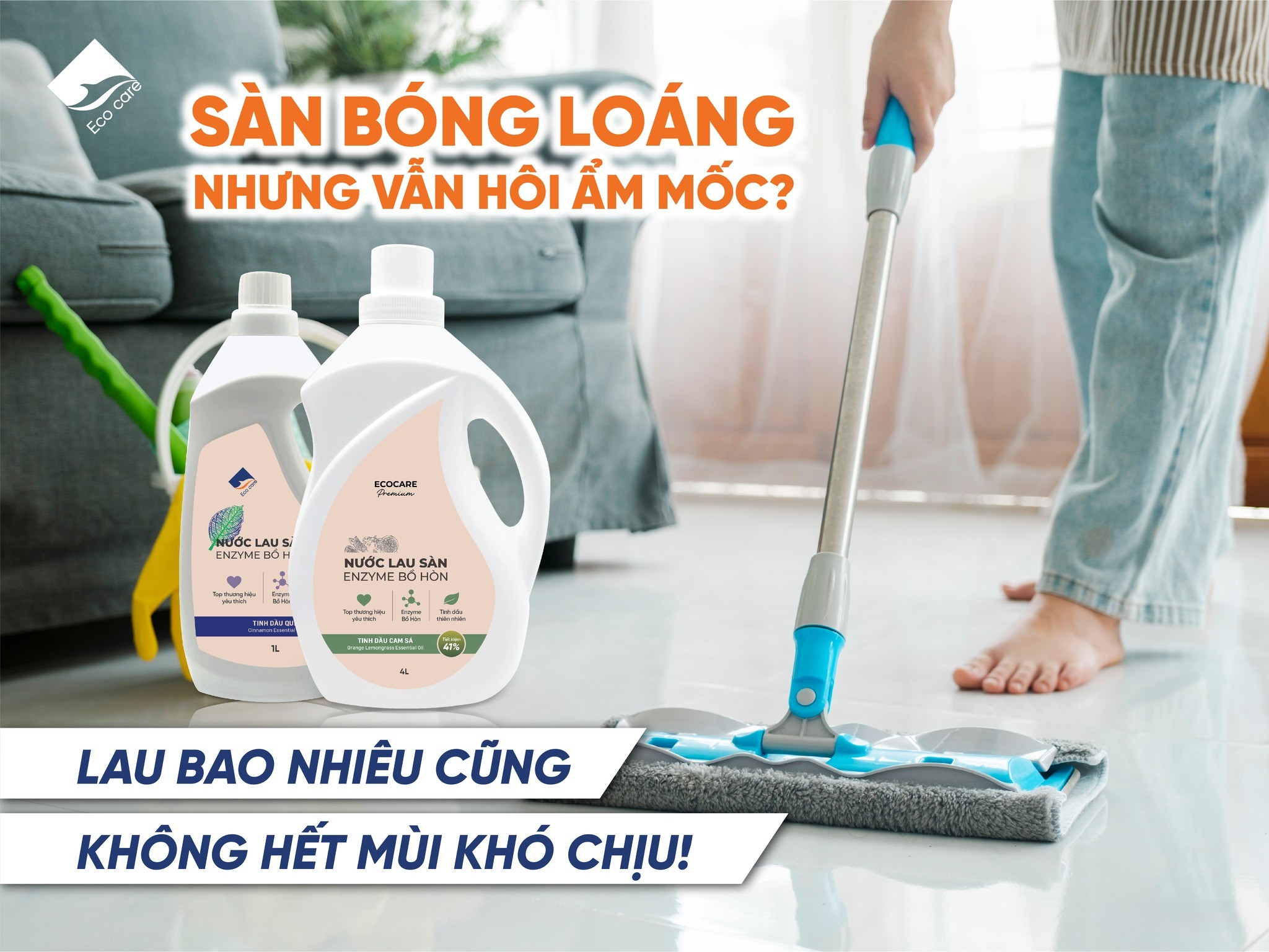 Nước Lau Sàn Bồ Hòn Hữu Cơ Ecocare 2 Lít - Diệt khuẩn, đuổi muỗi, chống trơn trượt