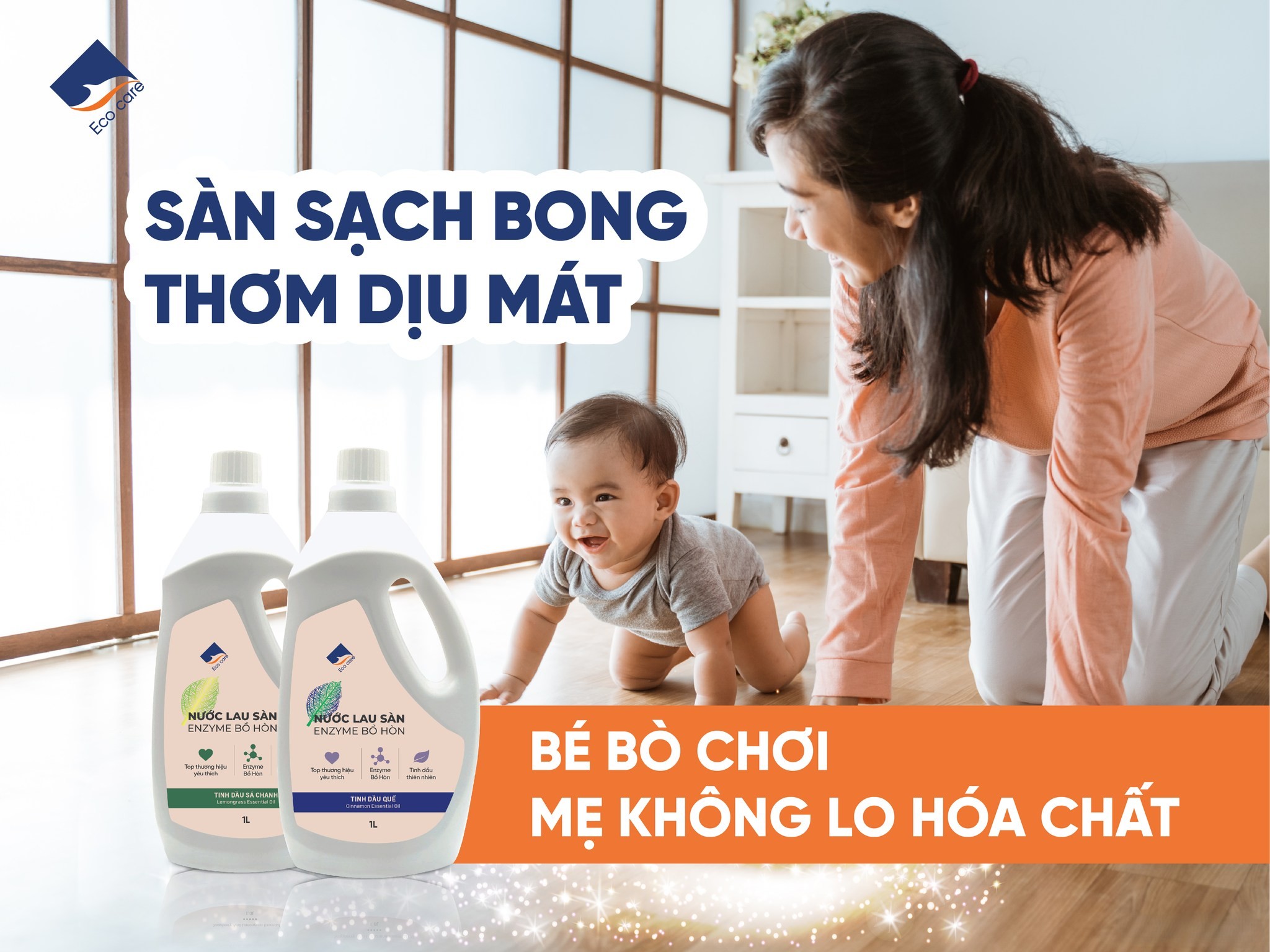 Nước Lau Sàn Bồ Hòn Hữu Cơ Ecocare 4 Lít - Diệt khuẩn, đuổi muỗi, chống trơn trượt