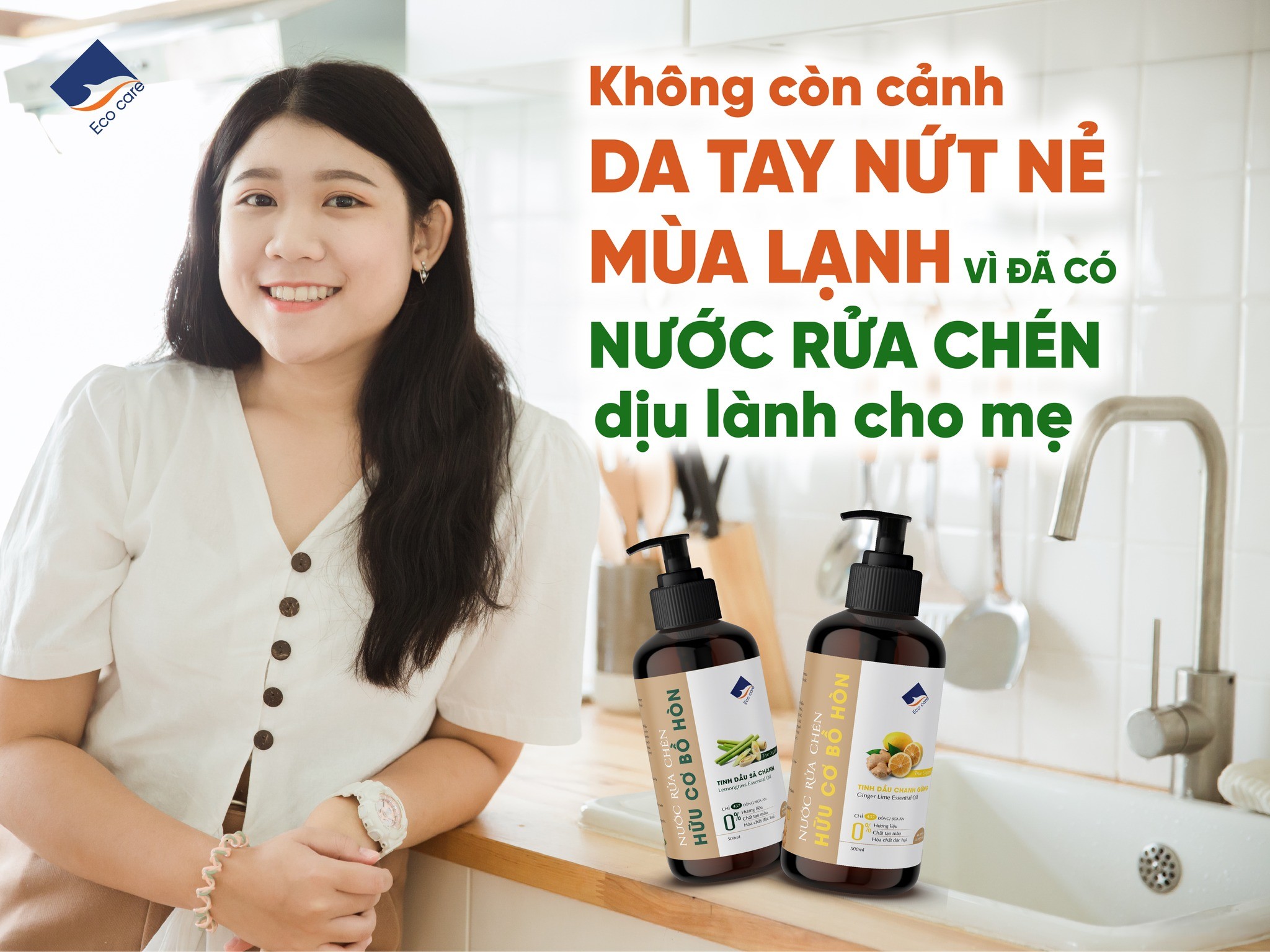 Nước Rửa Chén Bồ Hòn Hữu Cơ ECOCARE 4 Lít - Diệt khuẩn, sạch dầu mỡ, bảo vệ da tay và tiết kiệm nước
