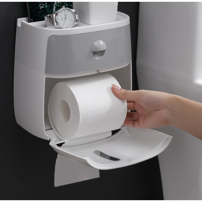 Hộp đựng khăn giấy Ecodeals gắn tường có ngăn kéo tiện lợi