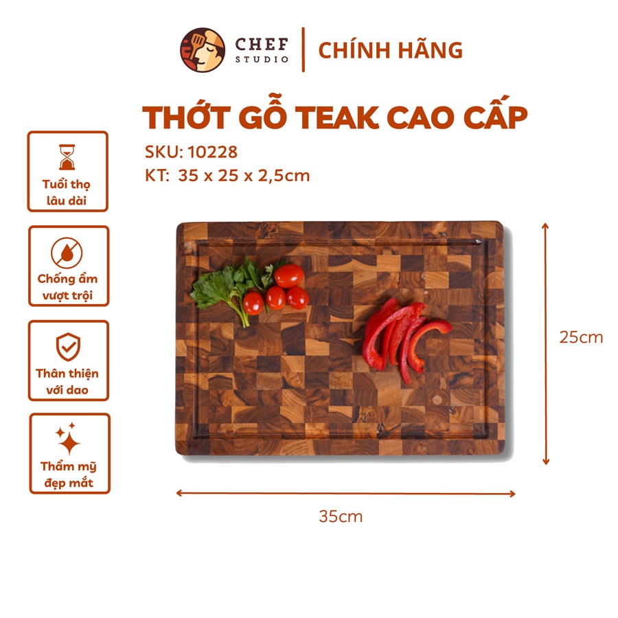 Thớt gỗ keo (Acacia) Chef Studio chữ nhật size 25x35x3.5cm