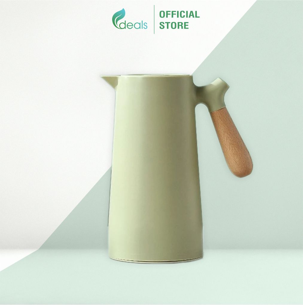 Bình cách nhiệt 6 lớp tay cầm gỗ, có ngăn đựng cà phê