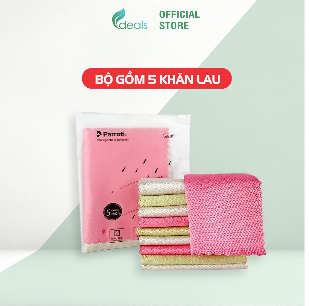 Combo 5 khăn lau đa năng siêu thấm hút, size lớn (30×40 cm) Parroti Fiber FB01