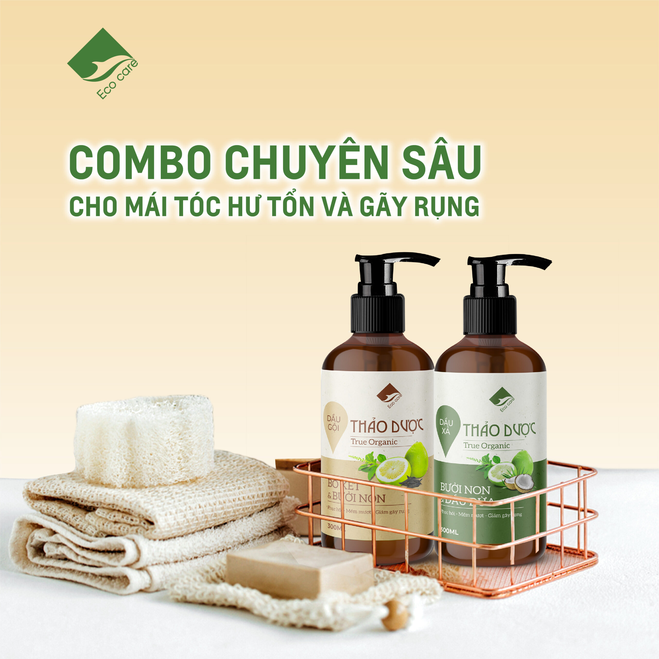 Dầu gội Dầu xả Thảo Dược True Organic Ecocare chăm sóc tóc chuyên sâu