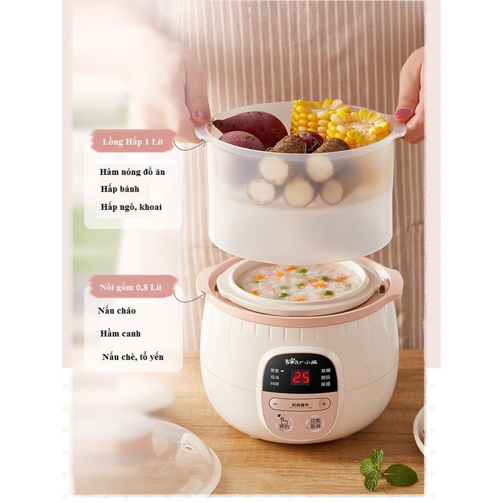 Nồi nấu chậm, hầm cháo đa năng Bear 0.8L (Bản Quốc tế BH 18 tháng)
