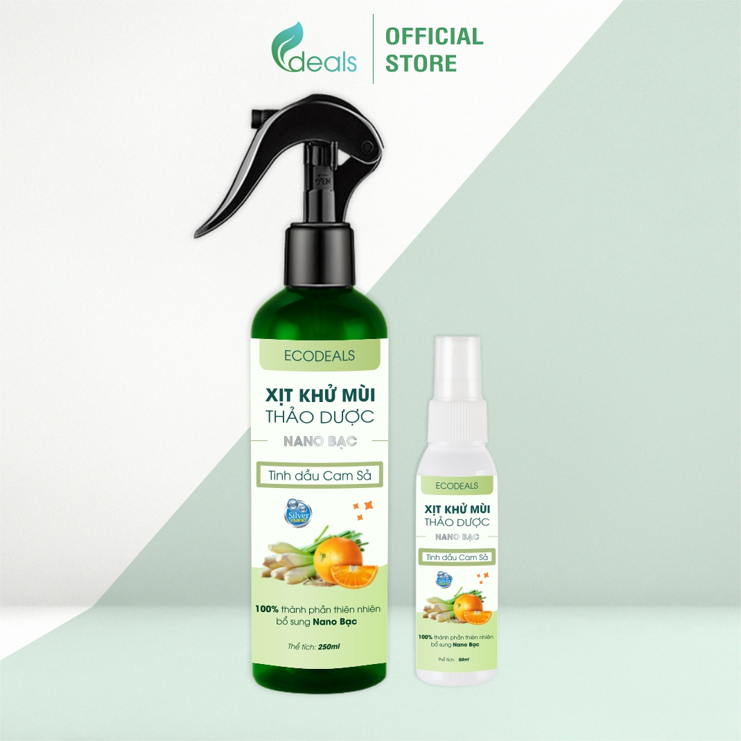 Xịt Khử mùi Kháng khuẩn Nano Bạc ECODEALS - Tinh dầu Cam Sả