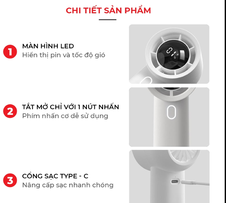 Quạt cầm tay, để bàn mini tốc độ cao có đèn LED MI-01