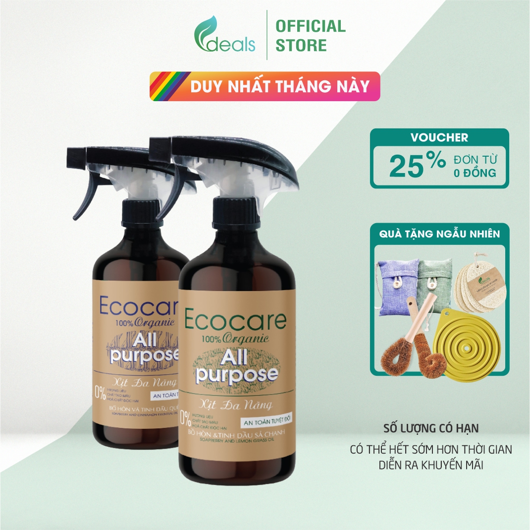 Xịt Chùi Rửa Đa Năng Bồ Hòn Hữu Cơ ECOCARE 500ml - Diệt khuẩn, sạch mảng bám, an toàn trẻ nhỏ