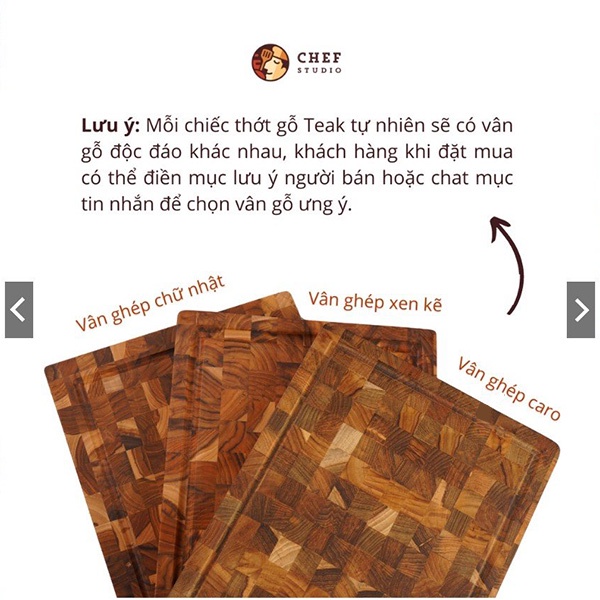 Thớt gỗ Teak Chef Studio hình chữ nhật 25x35x2,5 cm