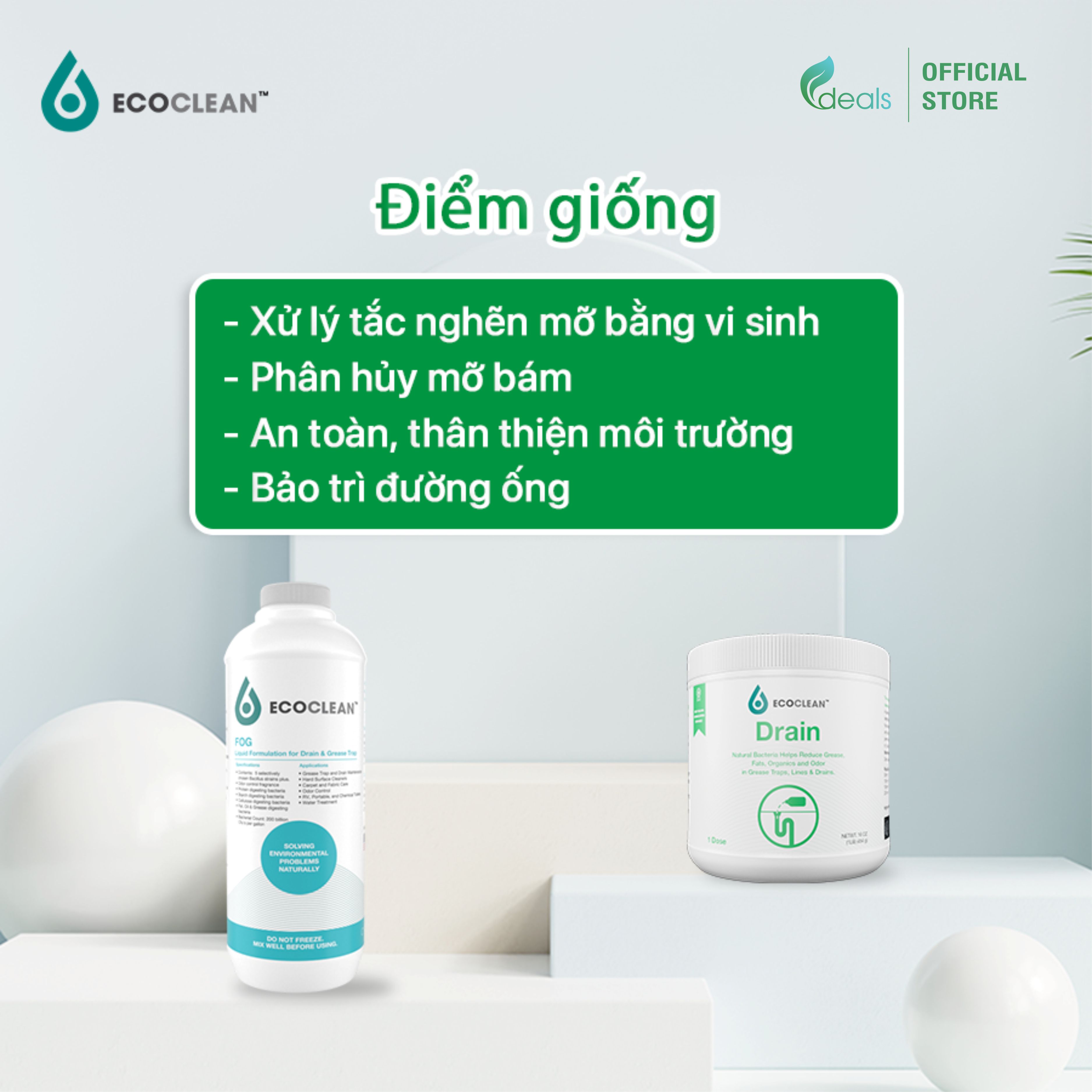 EcoClean FOG (KPT CHEM) - Vi Sinh Ăn Dầu Mỡ, Xử Lý Tắc Nghẽn, Khử mùi Bồn rửa - Chai 1 lít