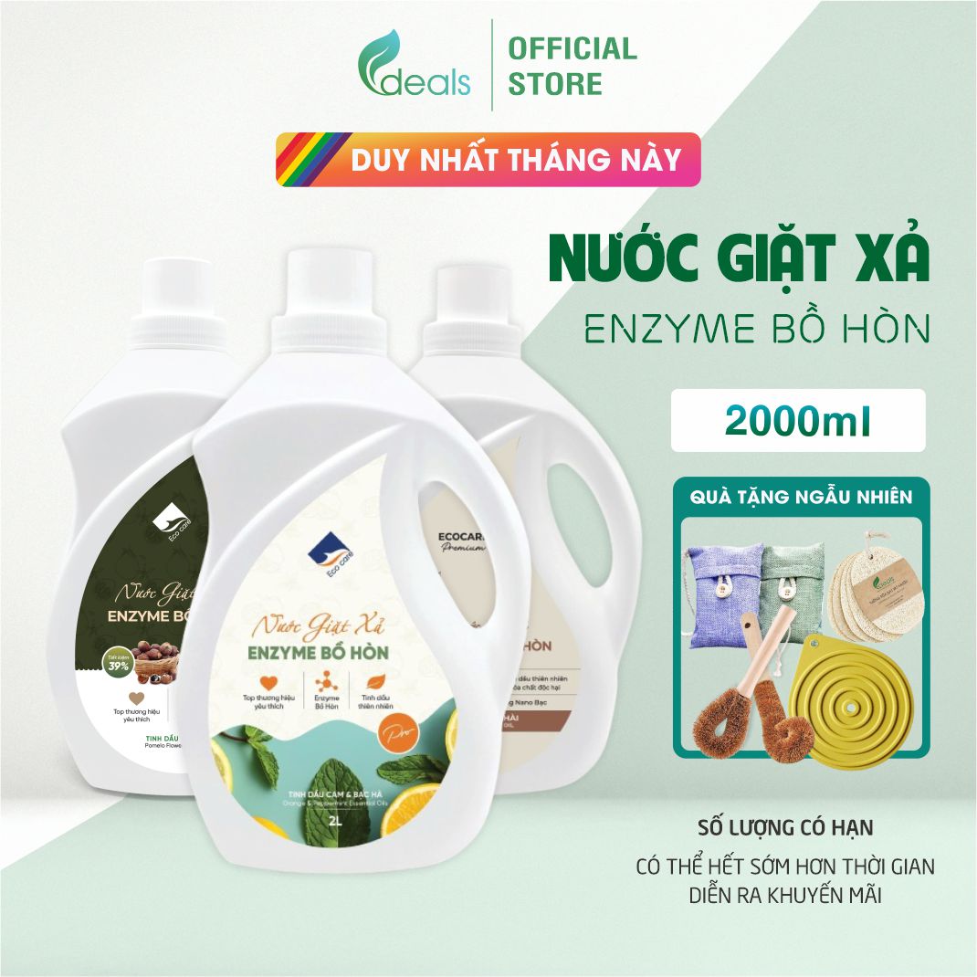 Nước giặt xả hữu cơ Bồ Hòn ECOCARE 2 Lít - Bền màu, giữ dáng, mềm vải, an toàn cho bé