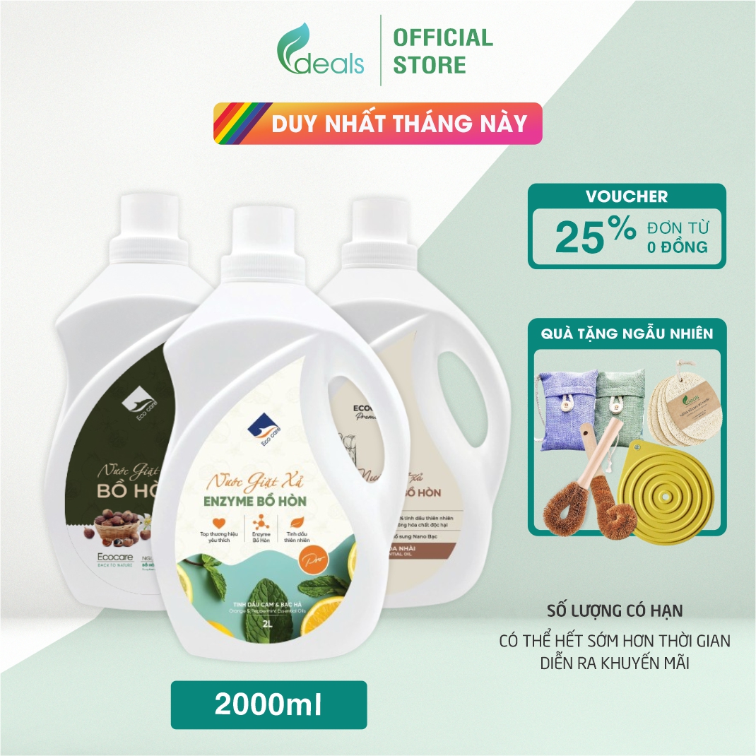 Nước giặt xả hữu cơ Bồ Hòn ECOCARE 2 Lít - Bền màu, giữ dáng, mềm vải, an toàn cho bé