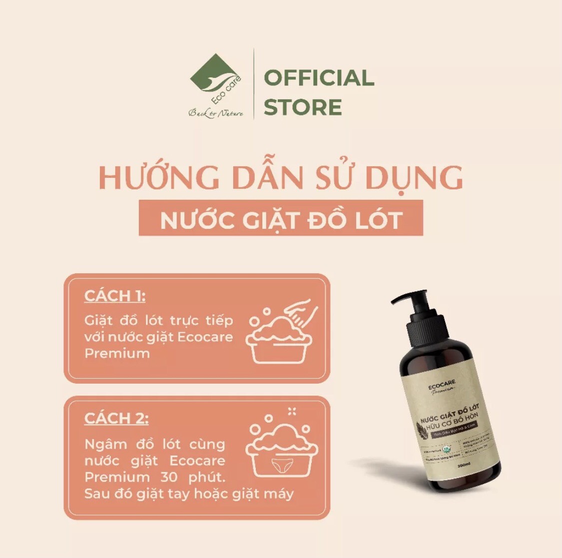 [Premium] Nước giặt đồ lót hữu cơ cao cấp Bồ hòn Ecocare tinh dầu Bạc Hà & Cam 300ml