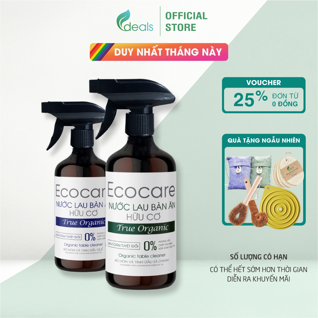 Xịt Lau Bàn Ăn từ Bồ Hòn Hữu Cơ ECOCARE 500ml - Diệt khuẩn, sạch mảng bám dầu mỡ, an toàn trẻ nhỏ