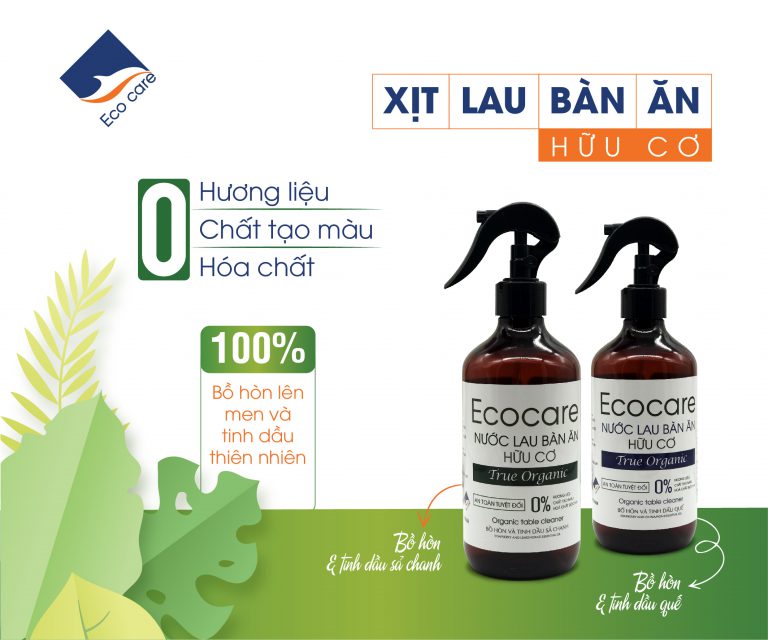 Xịt Lau Bàn Ăn từ Bồ Hòn Hữu Cơ ECOCARE 4000ml - Tặng vỏ chai 500ml