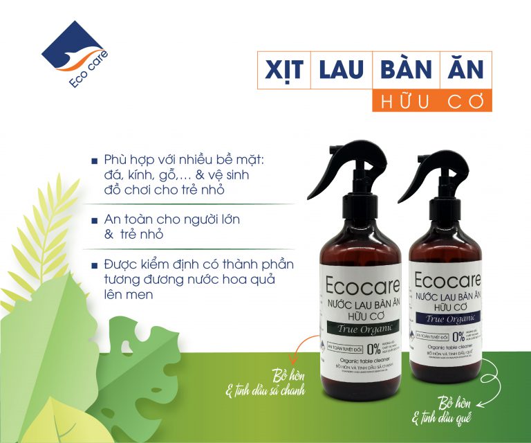 Xịt Lau Bàn Ăn từ Bồ Hòn Hữu Cơ ECOCARE 4000ml - Tặng vỏ chai 500ml