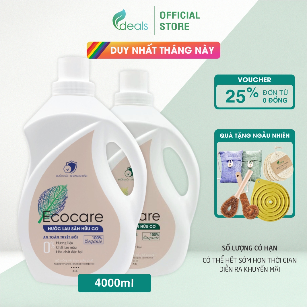 Nước Lau Sàn Bồ Hòn Hữu Cơ Ecocare 4 Lít - Diệt khuẩn, đuổi muỗi, chống trơn trượt
