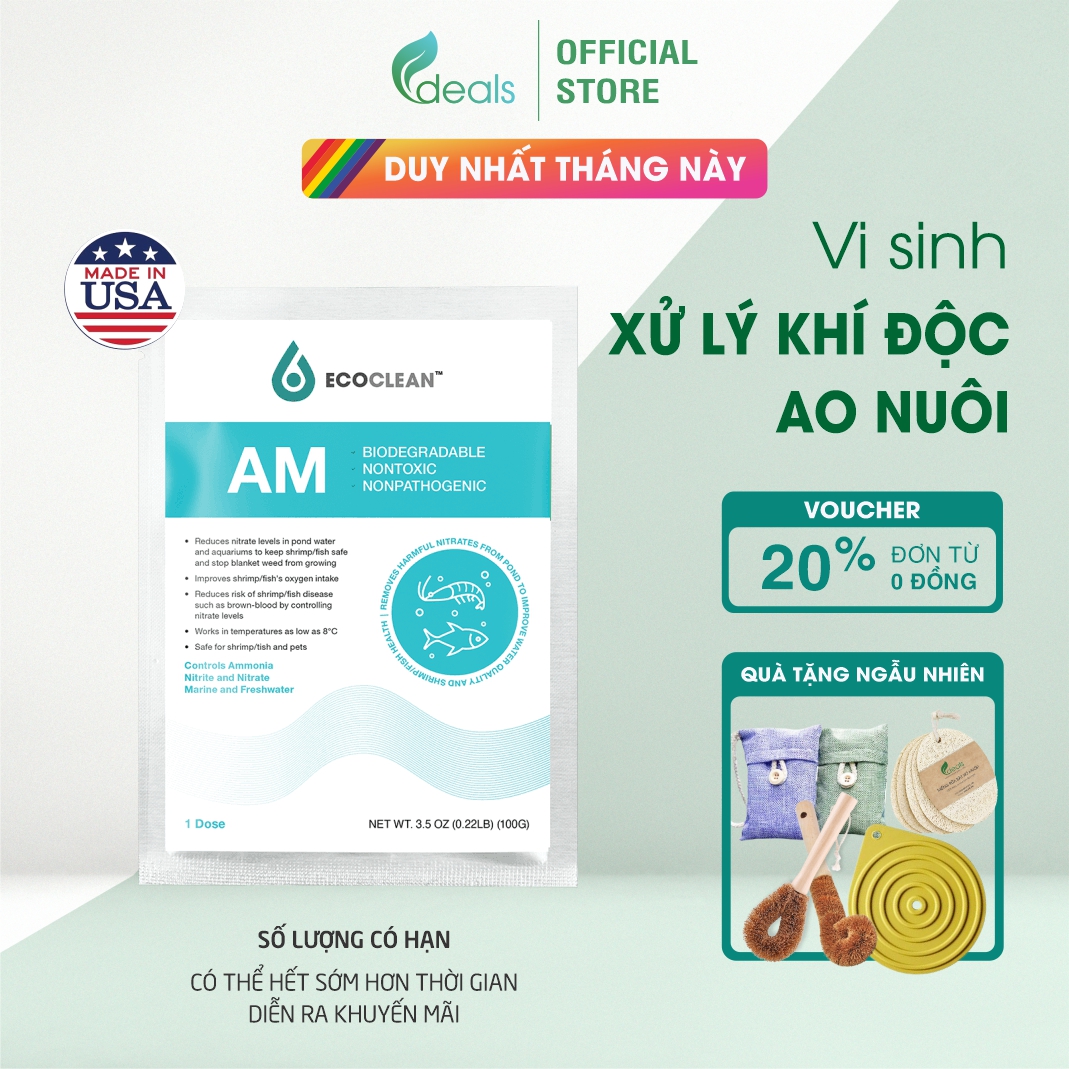 EcoClean AM - Men Vi Sinh Xử Lý Khí Độc Trong Ao Nuôi Tôm, Cá - 100g