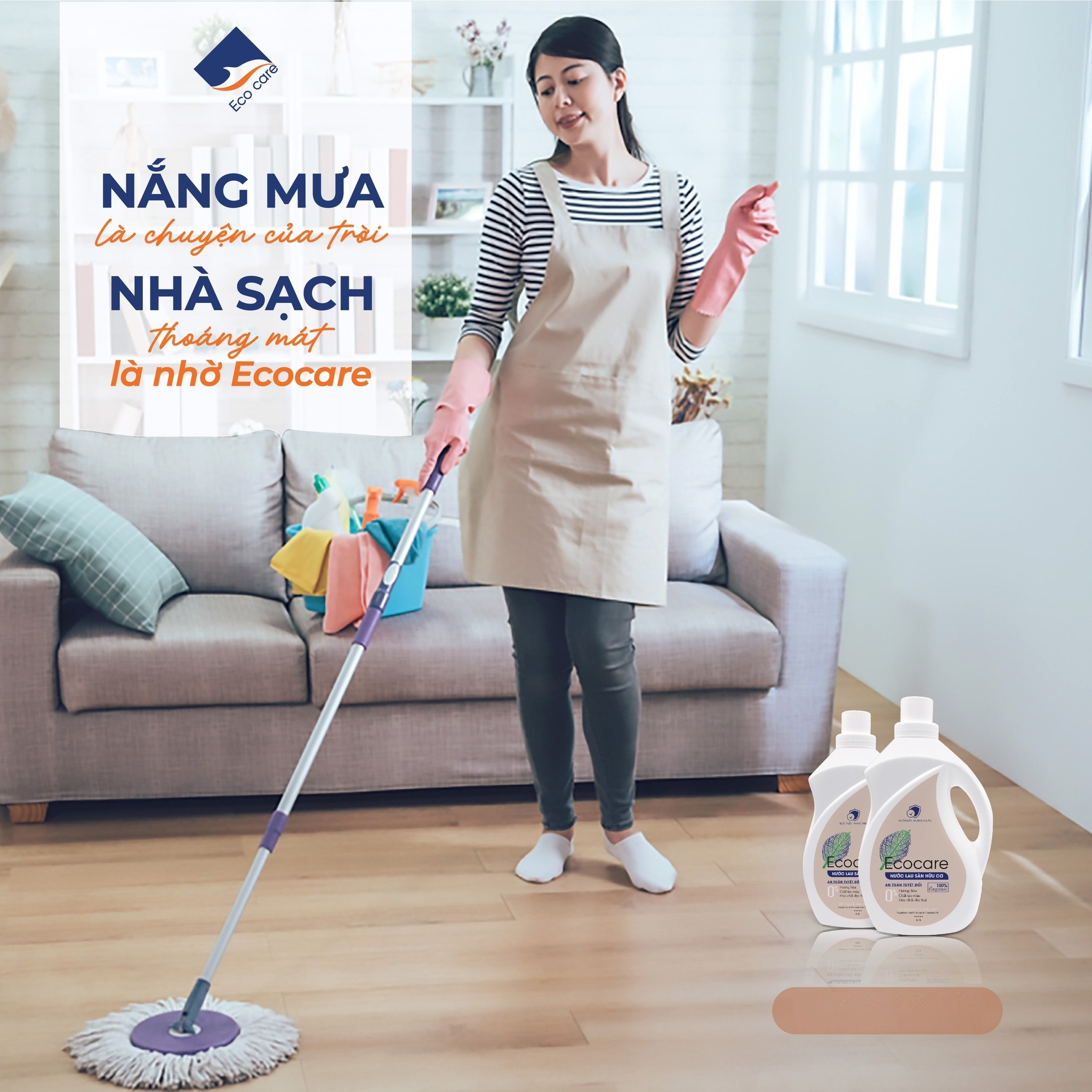 Nước Lau Sàn Bồ Hòn Hữu Cơ Ecocare 1 Lít - Diệt khuẩn, đuổi muỗi, chống trơn trượt